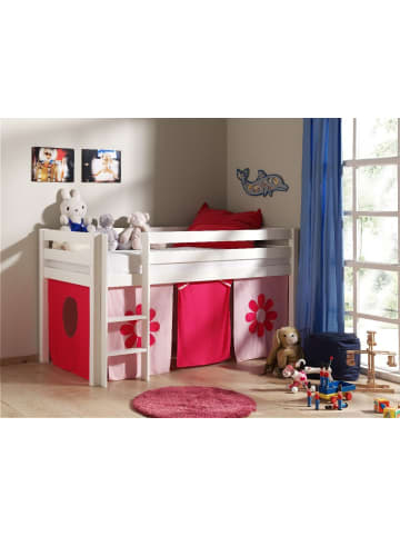 58 aufm Kessel KINDERBETT Karolina 210x114x106 Massivholz Weiß Textilset Flower