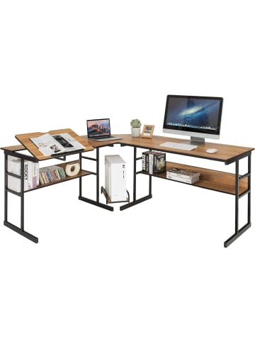 COSTWAY Schreibtisch L-förmig 170 cm in Hellbraun