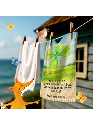 Mr. & Mrs. Panda Gästehandtücher Blume Kleeblatt Design mit Spruch in Weiß