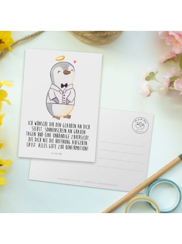 Mr. & Mrs. Panda Postkarte Pinguin Konfirmation Hemd mit Spruch in Weiß