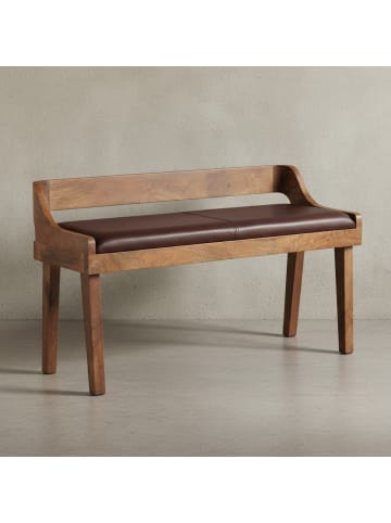 KADIMA DESIGN Sitzbank | Echtleder/Holz, 108x63x43cm, Rückenlehne