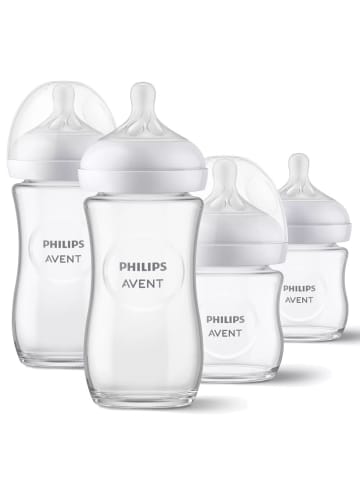 Philips Avent Glas-Flasche 4er Pack Natural Response 120ml & 240ml in weiss