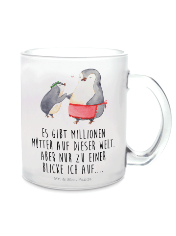 Mr. & Mrs. Panda Teetasse Pinguin mit Kind mit Spruch in Transparent