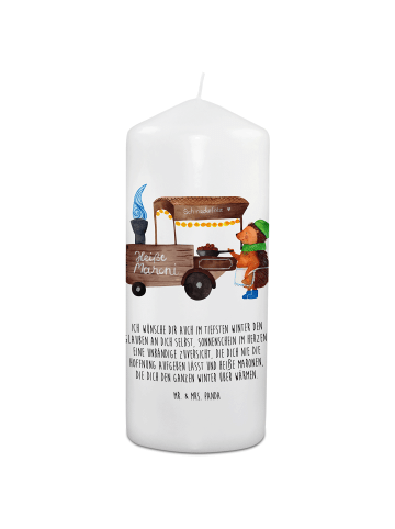 Mr. & Mrs. Panda Stumpenkerze Igel Maronen mit Spruch in Weiß