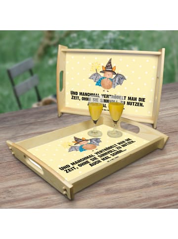 Mr. & Mrs. Panda Holztablett Fledermaus Zauberer mit Spruch in Gelb Pastell