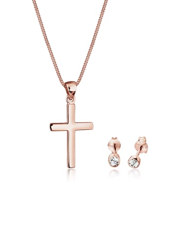 Elli Schmuckset 925 Sterling Silber Kreuz in Rosegold