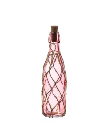 MARELIDA LED Dekoflasche mit Juteseil Leuchtflasche H: 28cm in dunkles rosa