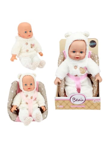 Toi-Toys Babypuppe in Bären-Jacke und Kindersitz 33cm 2 Jahre