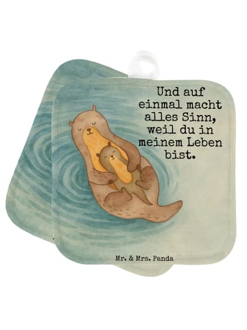 Mr. & Mrs. Panda Topflappen Otter Kind Design mit Spruch in Weiß