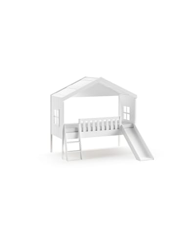 58 aufm Kessel HAUSBETT mit Rutsche Kathye 213x202x192 aus Massivholz+MDF in Weiß