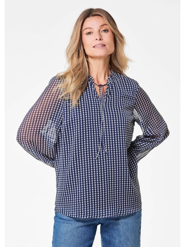 GOLDNER Chiffonbluse mit Rüschen und Bindeband in marine / weiß / gemustert