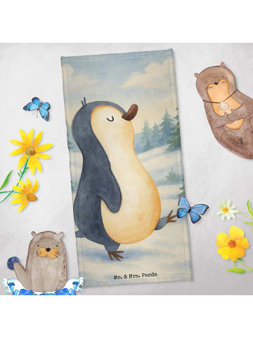Mr. & Mrs. Panda Strandtuch Pinguin mHerzieren Design ohne Spruch in Eisblau