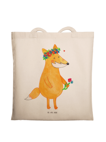 Mr. & Mrs. Panda Tragetasche Fuchs Blumen ohne Spruch in Creme