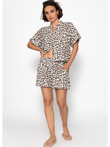 SASSYCLASSY Musselin Bluse mit Leo-Primt in Offwhite