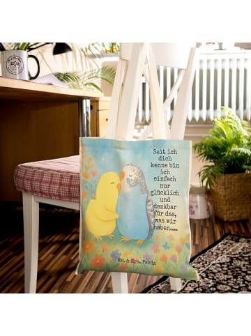 Mr. & Mrs. Panda Shopper Wellensittich Liebe Design mit Spruch in Weiß