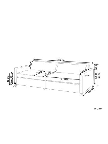 Beliani 3-Sitzer Sofa VINSTRA in Grau/Heller Holzfarbton - (W) 250 x (H) 80 x (L) 125 cm