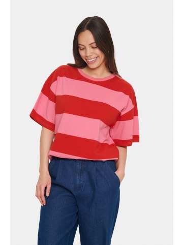 SAINT TROPEZ T-shirt HafrunSZ Oversize fit in Wild Orchid Red Block Stripe