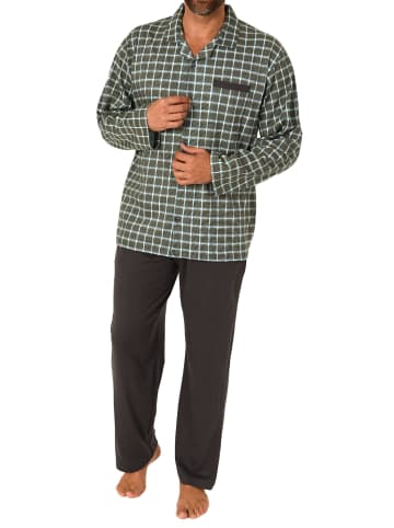 NORMANN Pyjama zum durchknöpfen Karo - 68069 in dunkelgrau