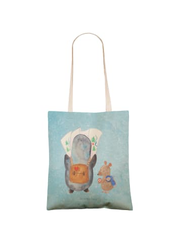 Mr. & Mrs. Panda Shoppingbag Pinguin & Maus Wanderer ohne Spruch in Eisblau