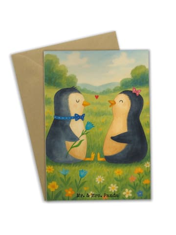 Mr. & Mrs. Panda Beileidskarte Pinguin Pärchen Design ohne Spruch in Weiß