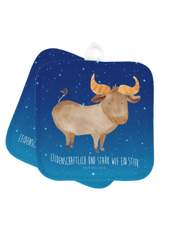 Mr. & Mrs. Panda Topfuntersetzer Sternzeichen Stier mit Spruch in Sternenhimmel Blau
