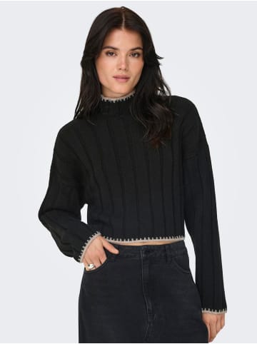 ONLY Strickpullover gerippt Langarm kurz tiefe Schultern in Schwarz