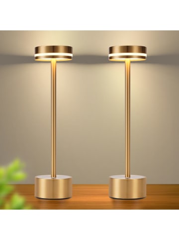 ZMH 2er-Set Tischleuchte LED in gold Akku Kabellos Touch Dimmbar H 31.5cm