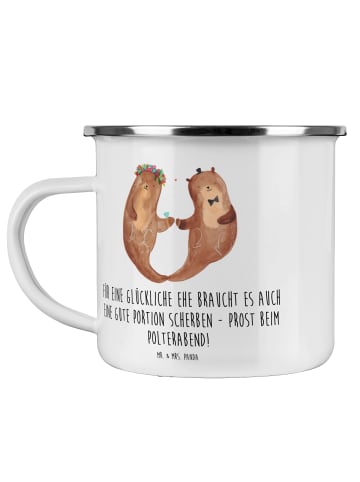 Mr. & Mrs. Panda Metall Tasse Scherben Polterabend mit Spruch in Weiß