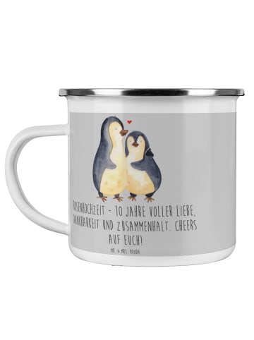 Mr. & Mrs. Panda Camping Emaille Tasse 10. Hochzeitstag Rosenhoc... in Heather Grey