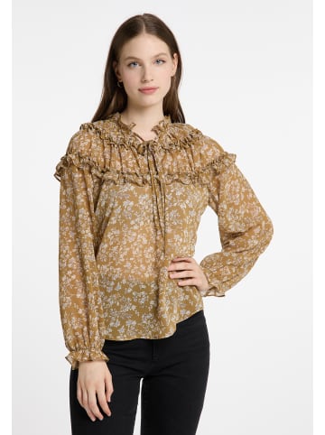 DreiMaster Damen Rüschenbluse in Senf Weiss
