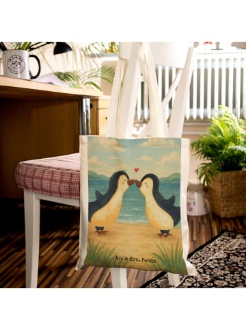 Mr. & Mrs. Panda Shopper Pinguine Kuss Design ohne Spruch in Weiß