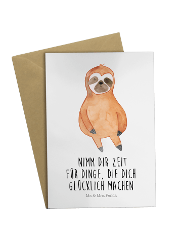 Mr. & Mrs. Panda Klappkarte Faultier Zufrieden mit Spruch in Weiß