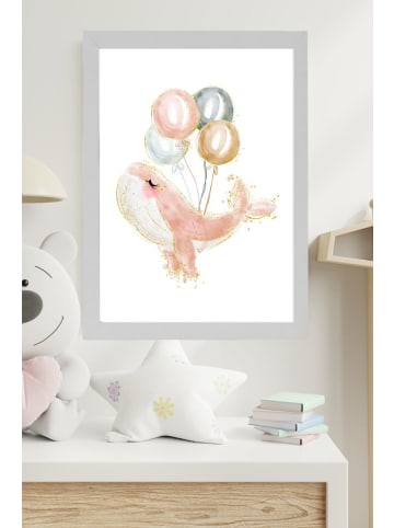 Crochetts Kinderbild mit Wal-und-Ballon-Motiv in Weiß – (B)33 x (H)43 x (T)2 cm