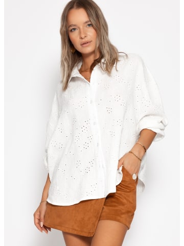SASSYCLASSY Musselin Bluse mit Lochstickerei in Taupe
