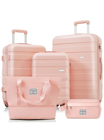 ABRIHOME 5er Koffer Set M-L-XL mit 4 Rollen und Schloss, Rosa