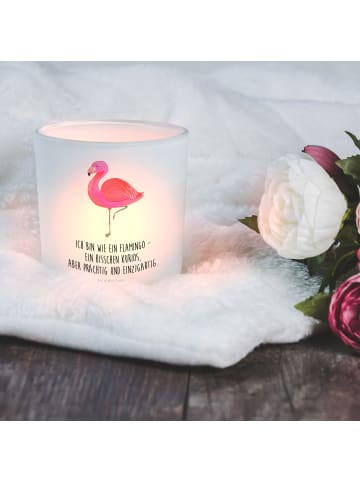 Mr. & Mrs. Panda Teelichthalter Glas Flamingo Classic mit Spruch in Transparent