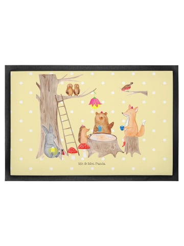 Mr. & Mrs. Panda Schmutzmatte Waldtiere Picknick mit Spruch in Gelb Pastell
