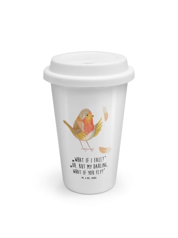 Mr. & Mrs. Panda Kaffeebecher To Go Rotkehlchen Federn mit Spruch in Weiß