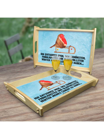 Mr. & Mrs. Panda Tablett Holz Rotkehlchen Schlitten mit Spruch in Eisblau