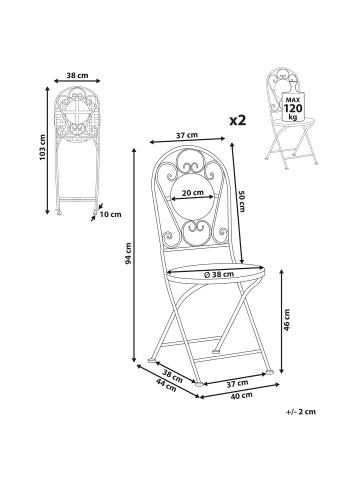 Beliani 2er-Set Esszimmerstuhl SPELLO in Weiß/Rot/Grau