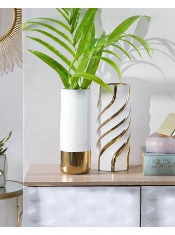 Beliani Blumenvase GELIDA in Weiß/Gold - (W) 13 x (H) 36 x (L) 13 cm