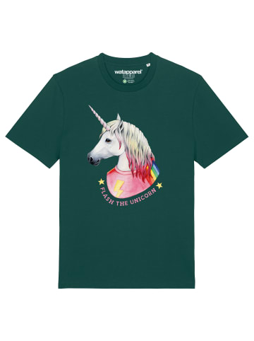 wat? Apparel T-Shirt Flash, the unicorn in Dunkelgrün