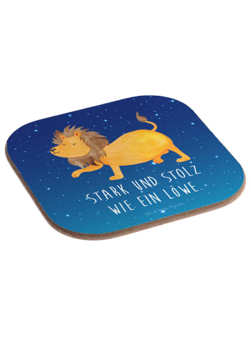 Mr. & Mrs. Panda Untersetzer Glas Sternzeichen Löwe mit Spruch in Sternenhimmel Blau