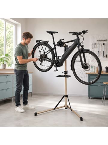 relaxdays Fahrrad-Montageständer in Gold - (B)108 x (H)170 x (T)80,5 cm
