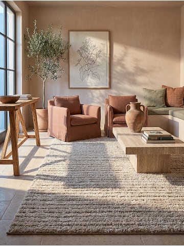 KADIMA DESIGN Teppich Shaggy Streifen weich wohnlich Wohnzimmer Schlafzimmer Wohnraum in Beige