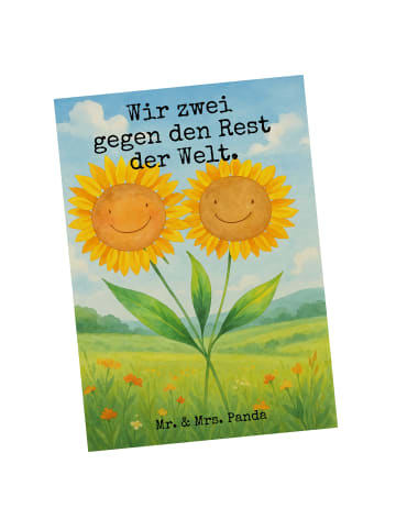 Mr. & Mrs. Panda Grußkarte Blume Sonnenblume Design mit Spruch in Weiß