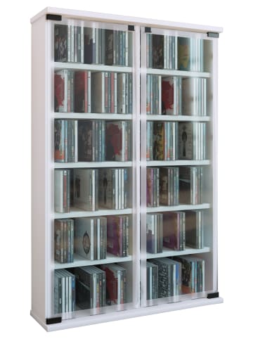 VCM  Holz CD DVD Stand Regal Galerie Glastür in Weiß