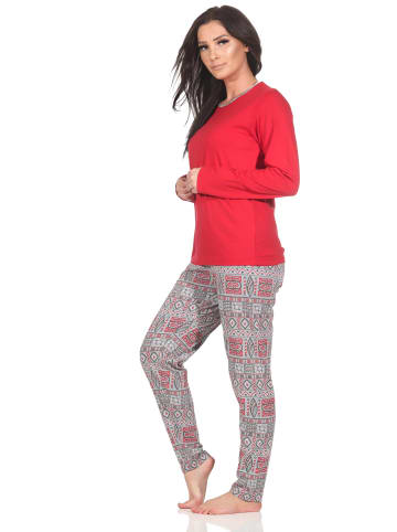 NORMANN Schlafanzug Pyjama langarm Ethnolook - 88781 in rot