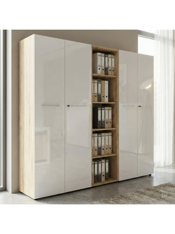 KADIMA DESIGN Aktenschrank Glasfront Büroschrank Modern in Chalet-Eiche-Nb.-Weiß