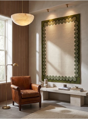 KADIMA DESIGN Wollteppich fussbodenheizung-geeignet WAVENEY handgetuftet retro in Olivgrün
